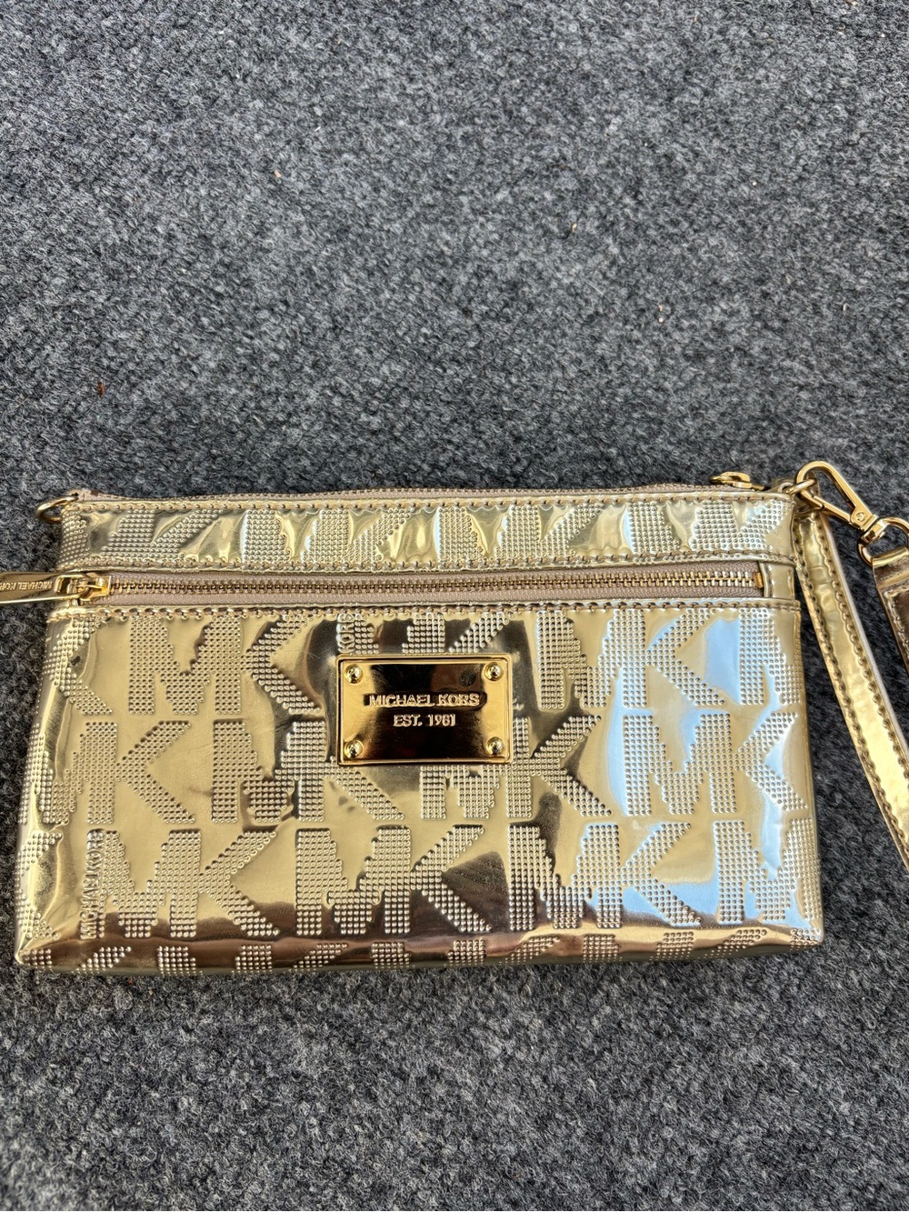 Michael Kors Metallic Gold MK Logo Wristlet